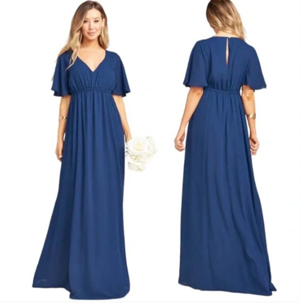 SHOW ME YOUR MUMU Emily Empire Waist Maxi Dress in Crisp Navy // XXS